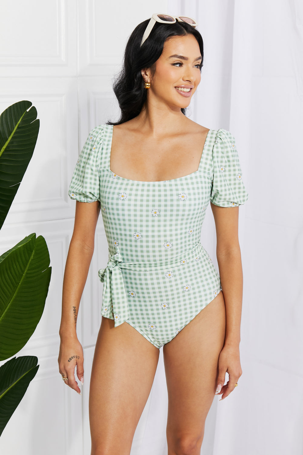 Sage Salty Air Puff Sleeve Swimsuit