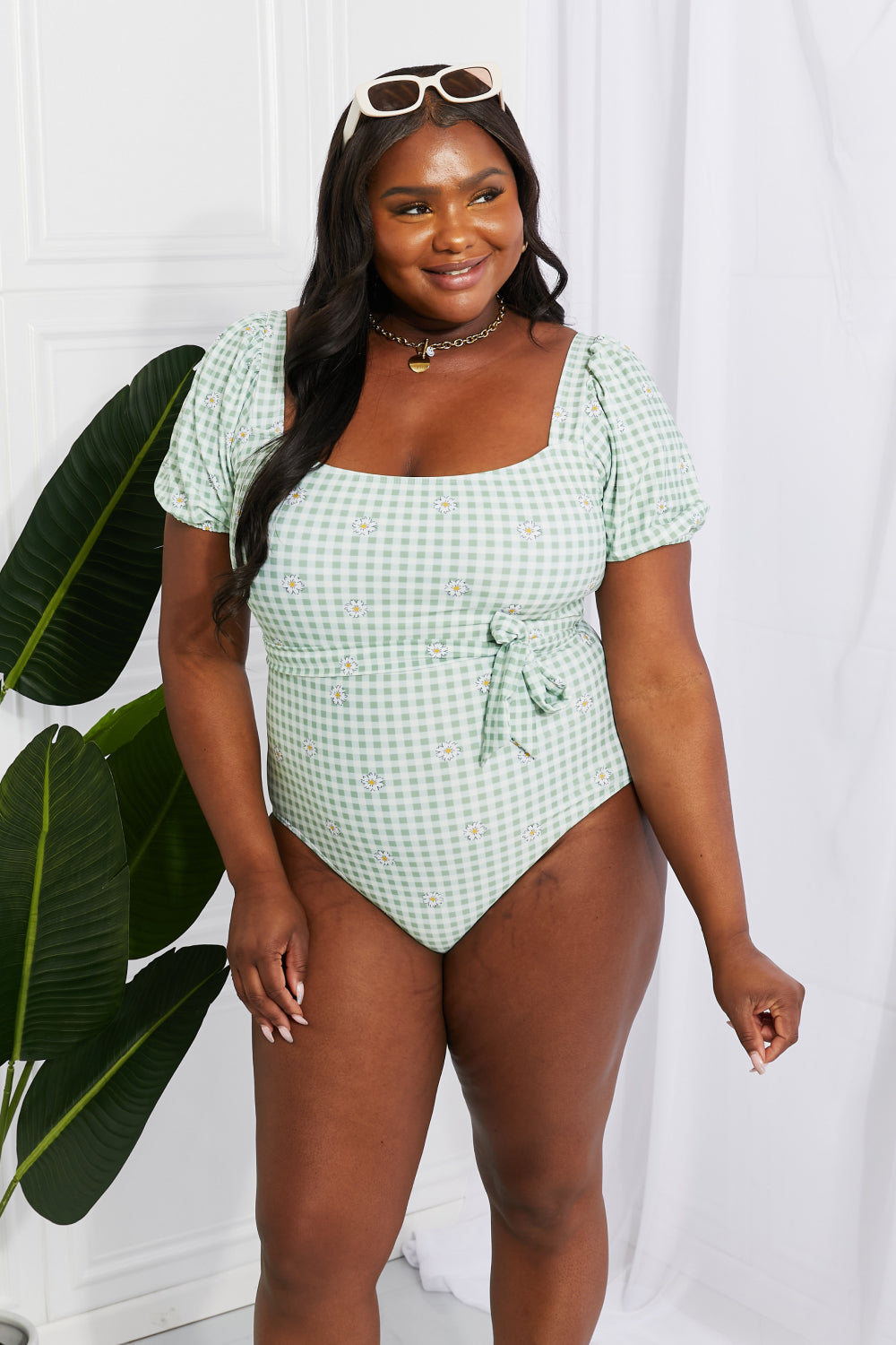 Sage Salty Air Puff Sleeve Swimsuit