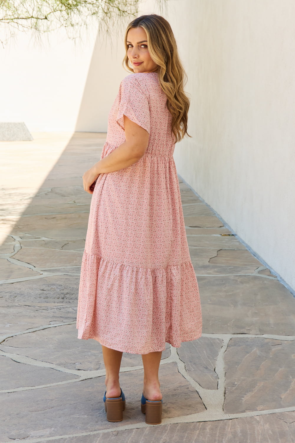 Peach Full Size Kimono Sleeve Midi Dress