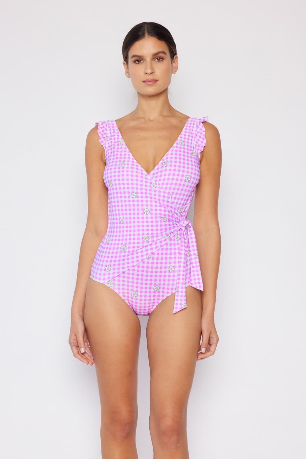 Pink Ruffle Faux Wrap Swimsuit