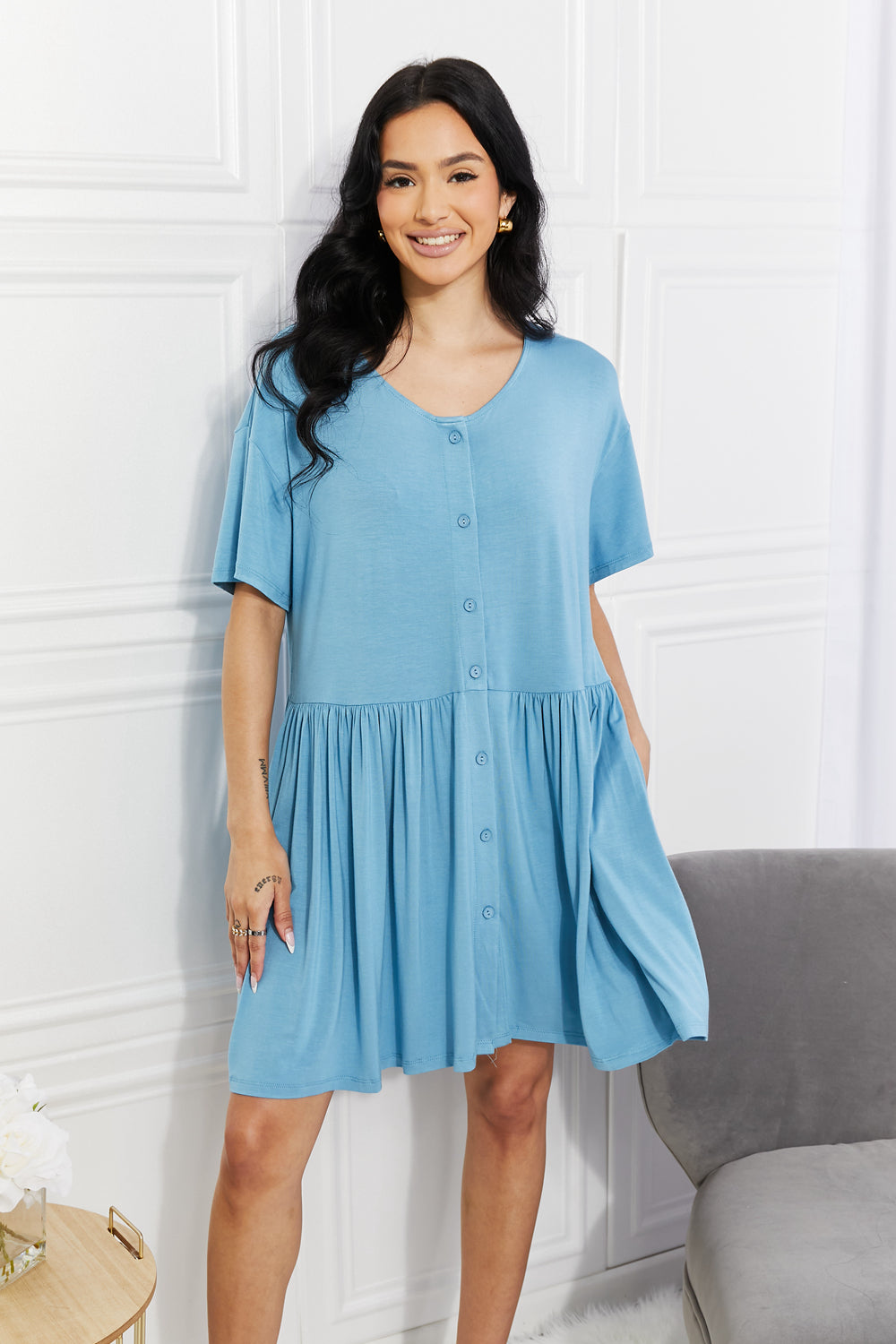 Full Size Oh Sweet Button Up Flare Dress