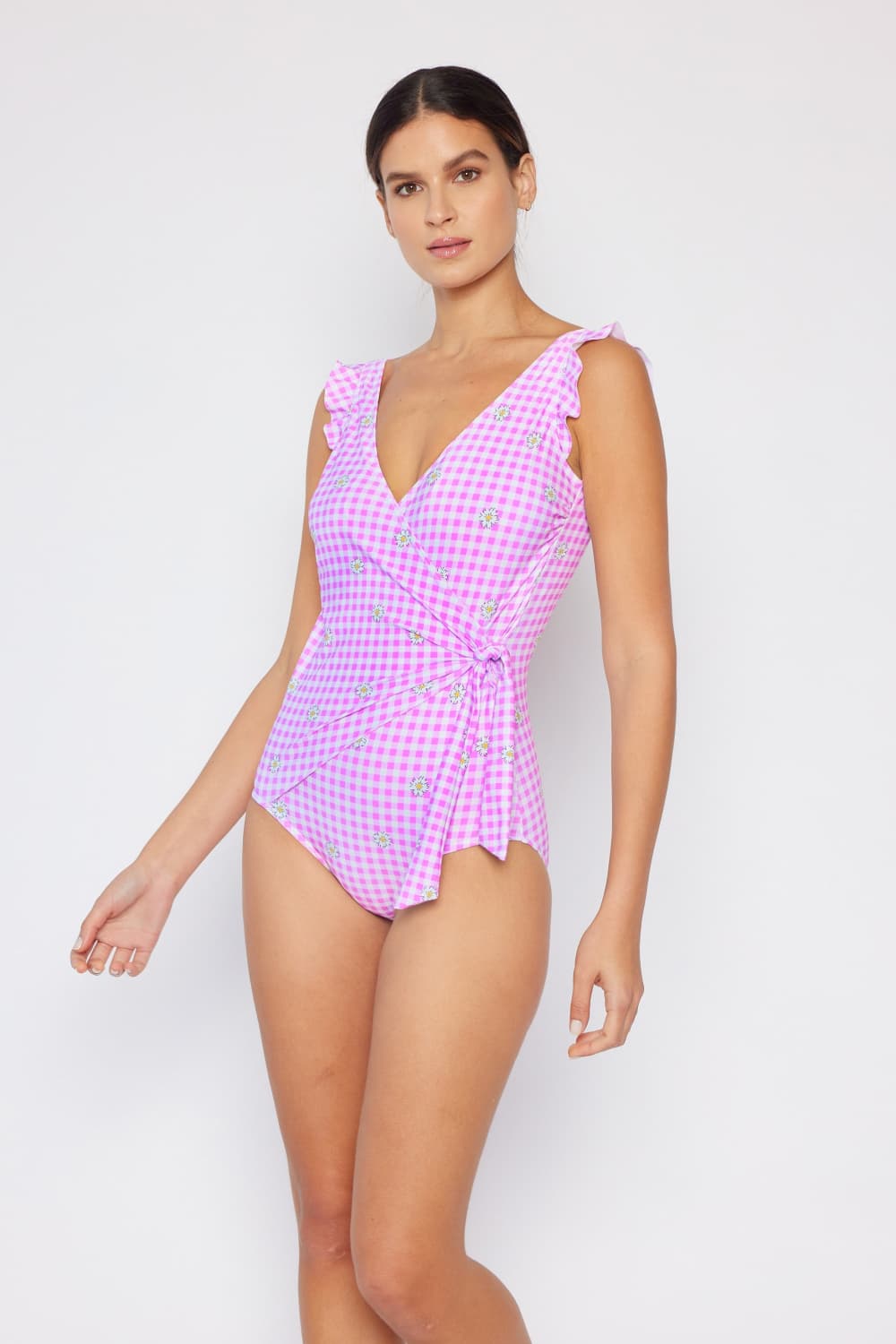 Pink Ruffle Faux Wrap Swimsuit