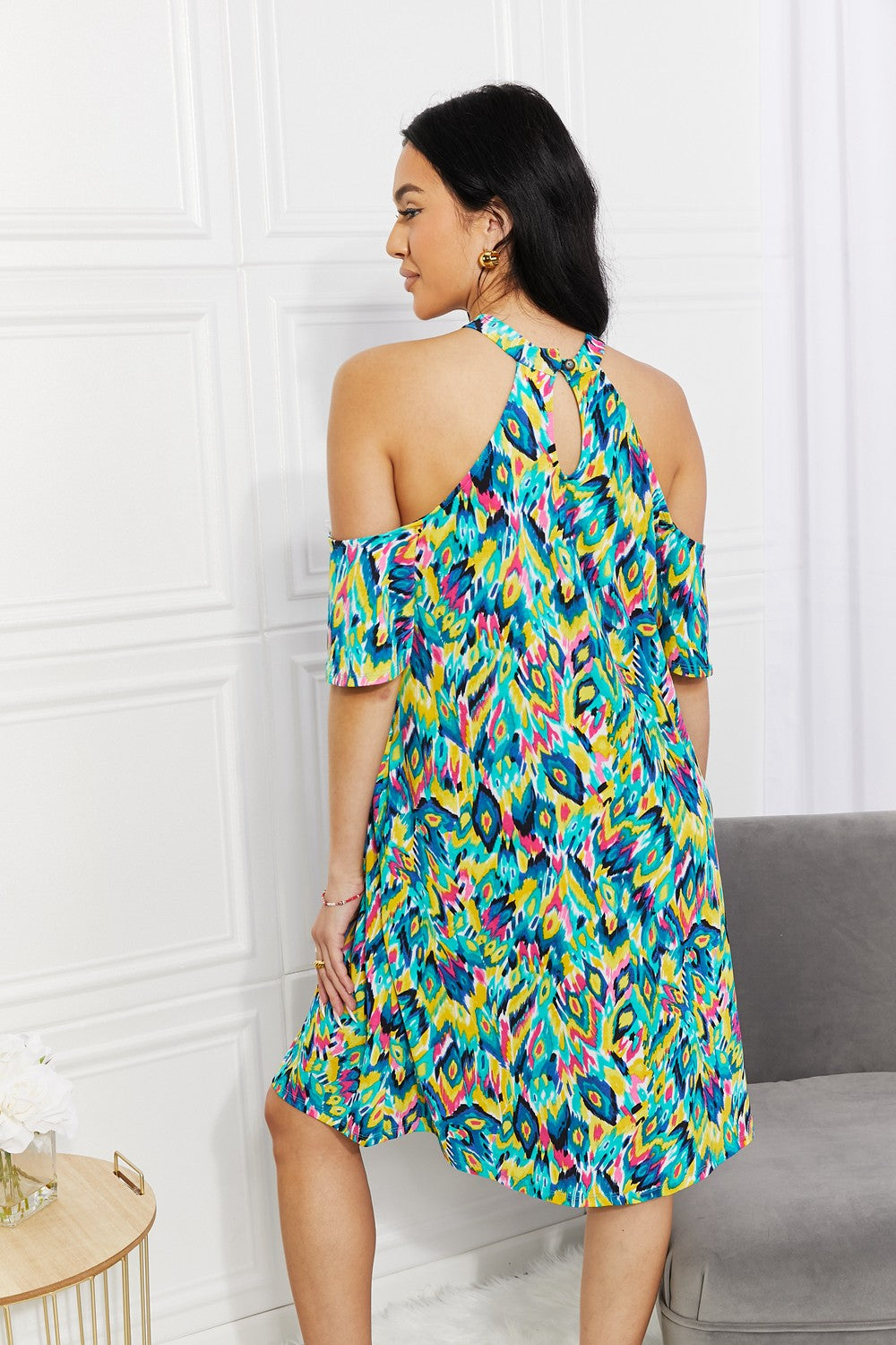 Full Size Printed Cold-Shoulder Dress