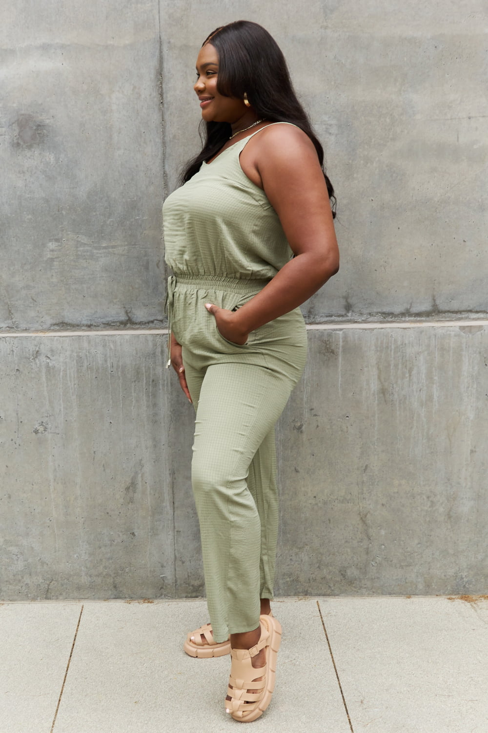 Sage Full Size Textured Woven Jumpsuit