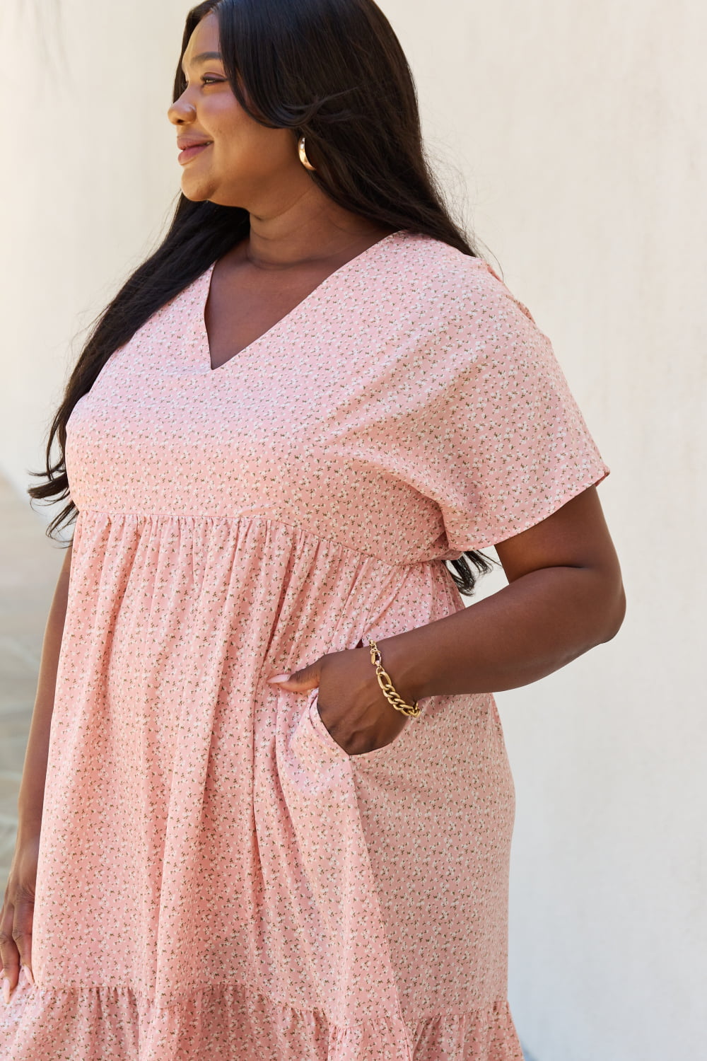 Peach Full Size Kimono Sleeve Midi Dress