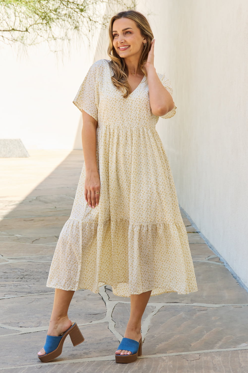 Full Size Kimono Sleeve Midi Dress