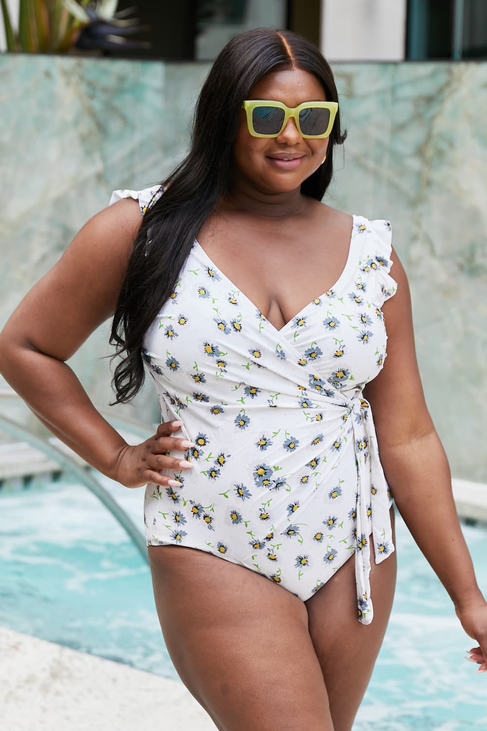 Daisy Cream Float On Ruffle Wrap Swimsuit