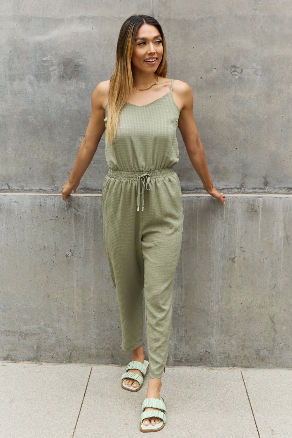 Sage Full Size Textured Woven Jumpsuit