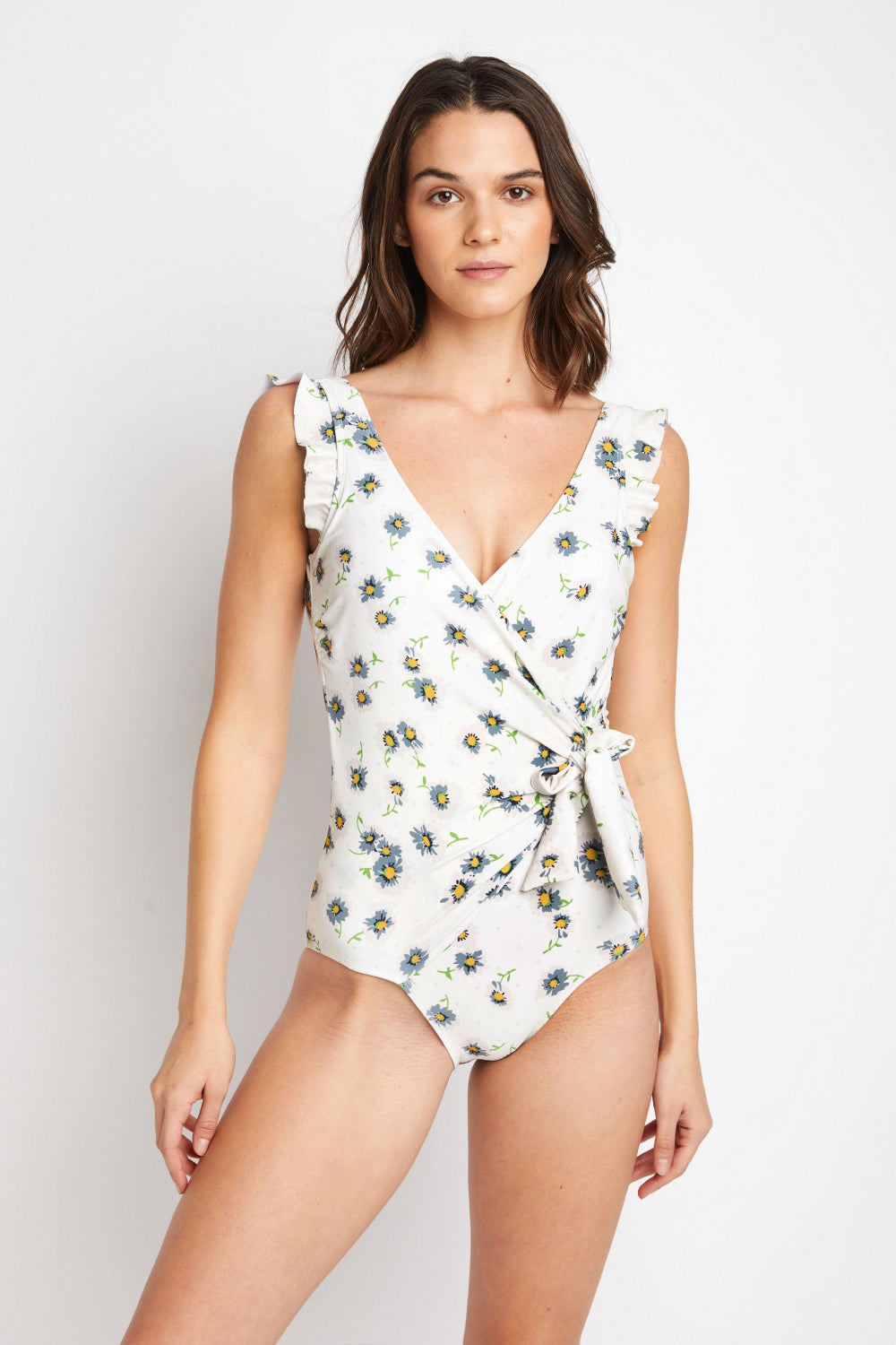 Daisy Cream Float On Ruffle Wrap Swimsuit