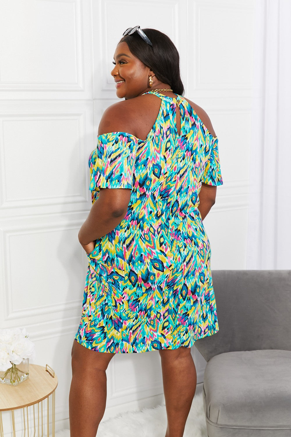 Full Size Printed Cold-Shoulder Dress