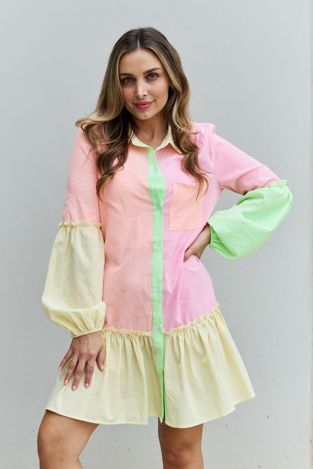 Flying Colors Full Size Colorblock Shirt Dress