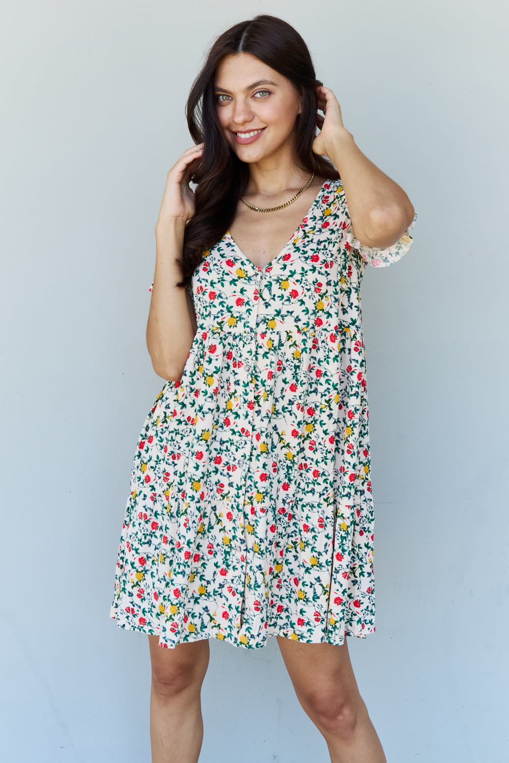 Full Size V-Neck Ruffle Floral Dress