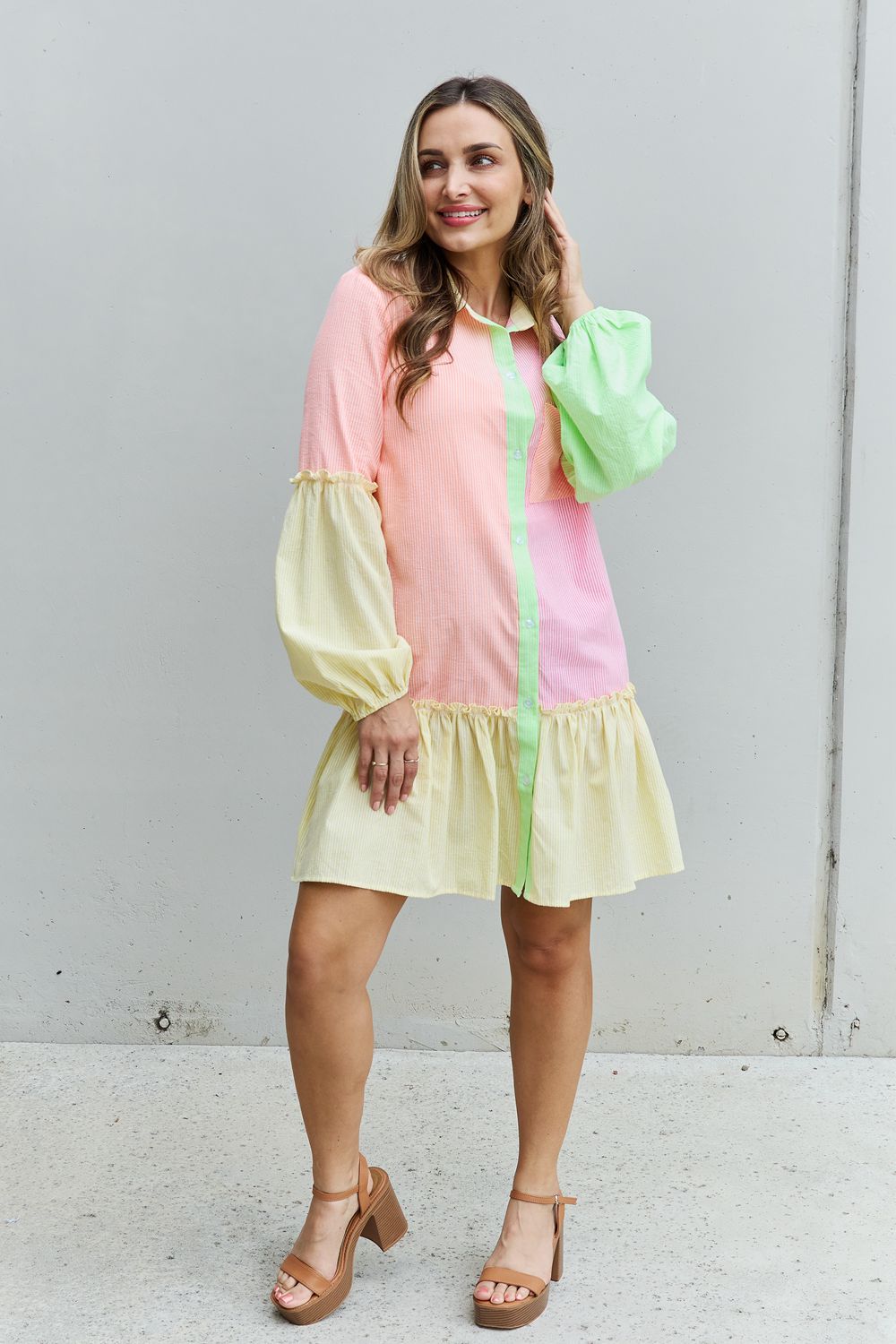 Flying Colors Full Size Colorblock Shirt Dress