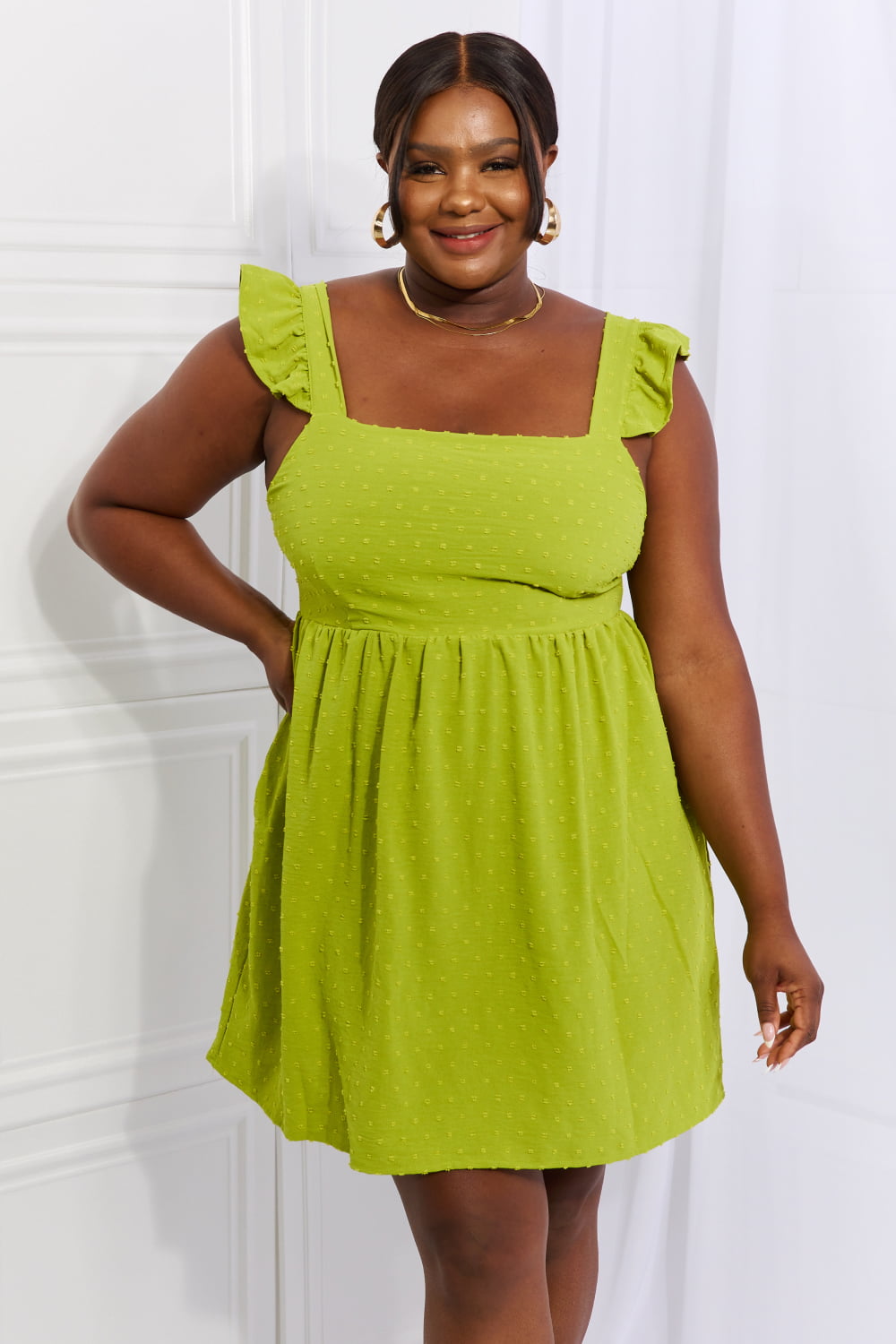 Lime Sunny Days Ruffle Sleeve Dress