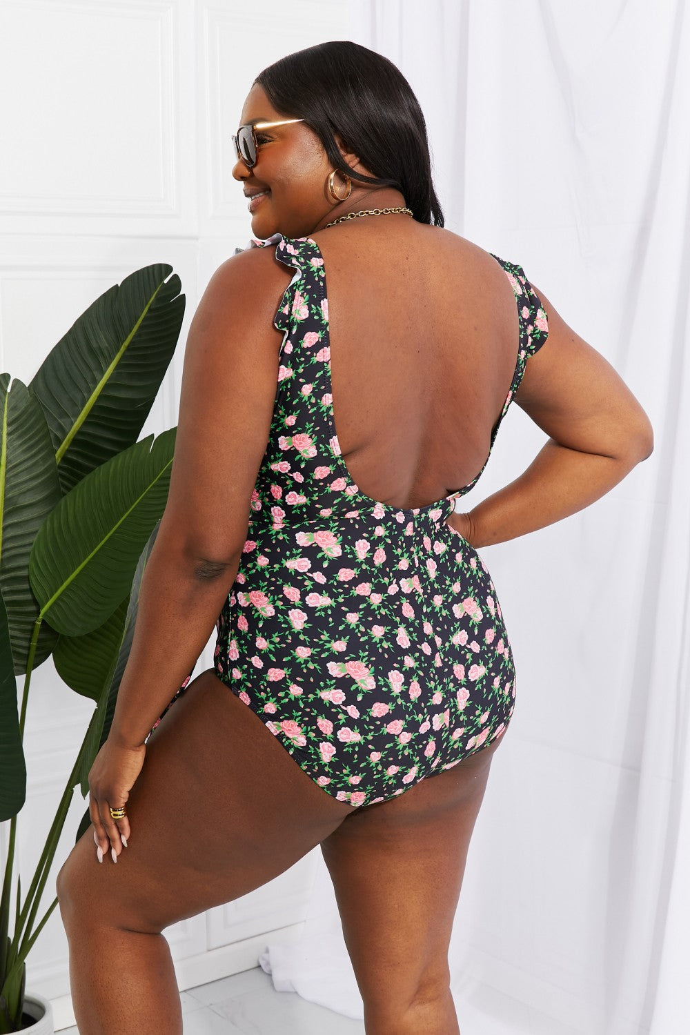 Floral Ruffle Faux Wrap Swimsuit