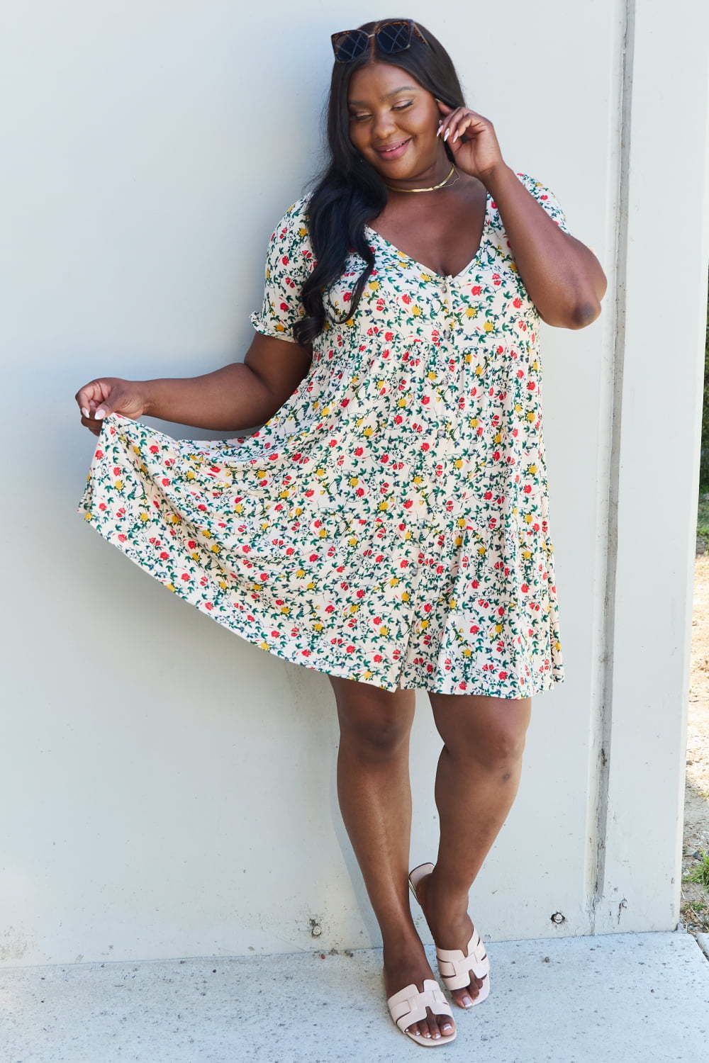 Full Size V-Neck Ruffle Floral Dress